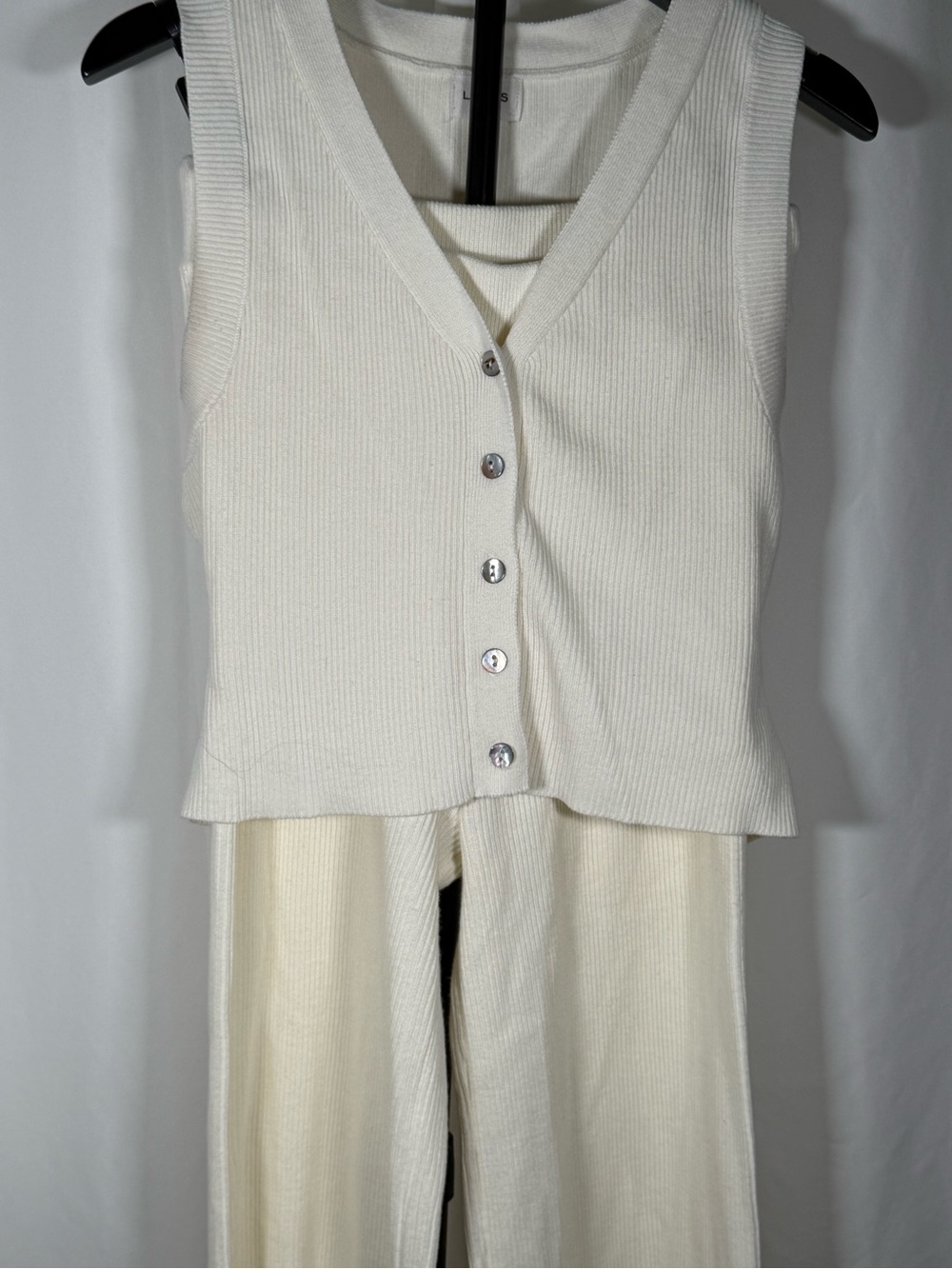 Le Lis Cream Ribbed Wide-Leg Set